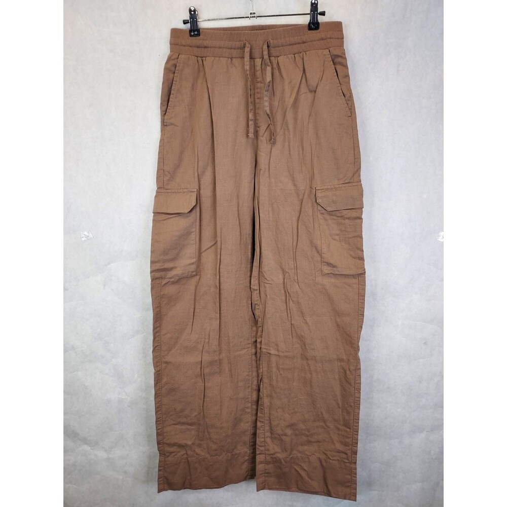 Pact Pull On Cargo Pants Women's S Wide Leg Brown Organic Cotton Linen Lagenlook